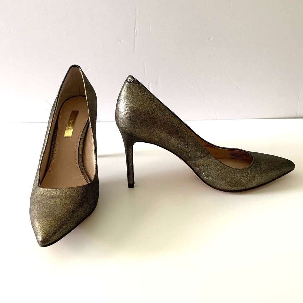 New‎  Louise et Cie Metallic Textured Leather Point Toe Heel Pumps 6.5